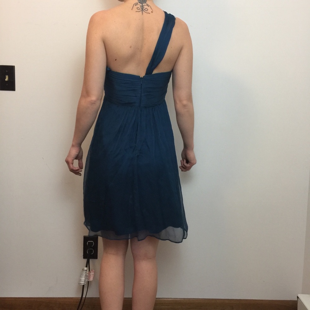 Amsale Blue Teal Silk One Shoulder Dress - Picture 4 of 8